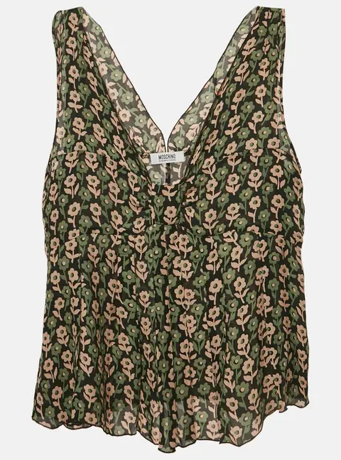 Moschino Cheap and Chic Multicolor Floral Printed Silk Sleeveless Top L