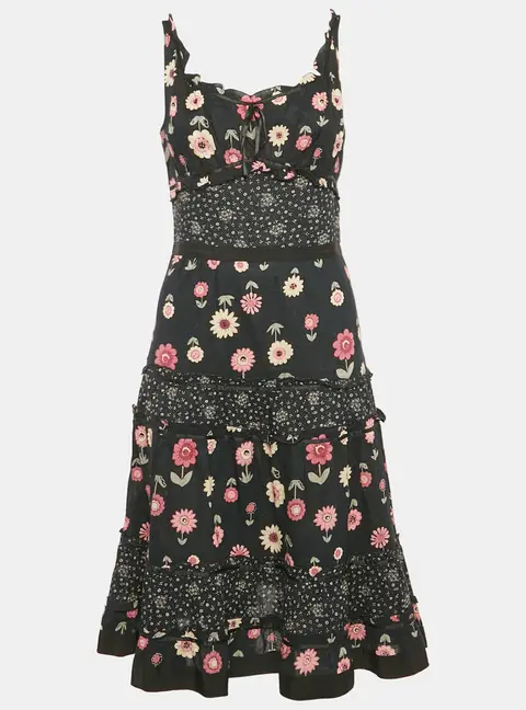 Moschino Cheap and Chic Dark Blue Floral Print Cotton Tiered Short Dress S