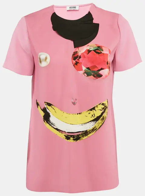 Moschino Cheap and Chic Pink Printed Crepe Metal Ring Detail Top S