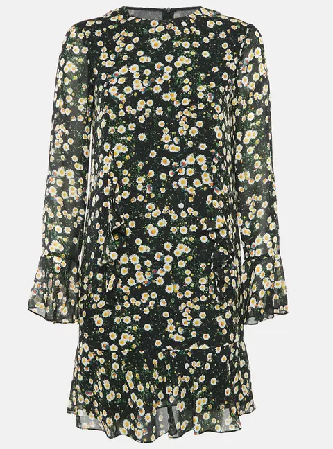 Moschino Cheap and Chic Black Floral Print Silk Ruffled Mini Dress S