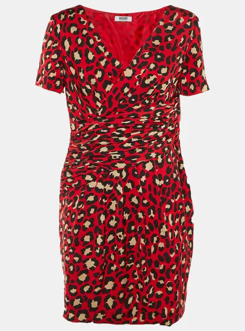 Moschino Cheap and Chic Red Animal Print Satin Mini Dress L