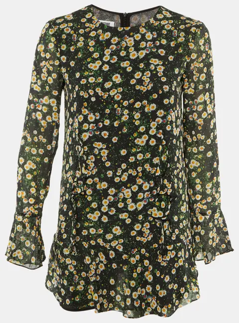 Moschino Cheap and Chic Black Floral Print Crepe Flounced Hem Dress M