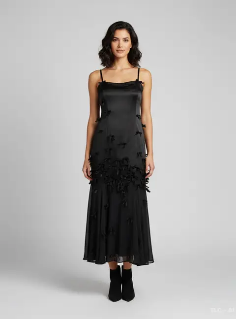 Moschino Cheap and Chic Black Satin and Crepe Maxi Dress M