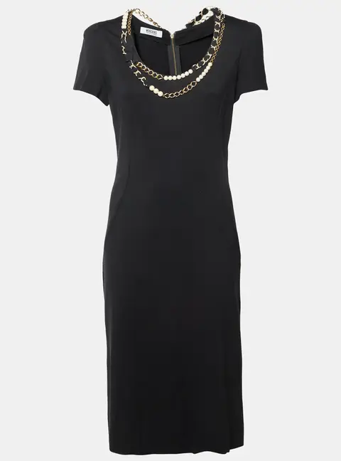 Moschino Cheap and Chic Black Embellished Jersey Short Sleeve Sheath Dress L