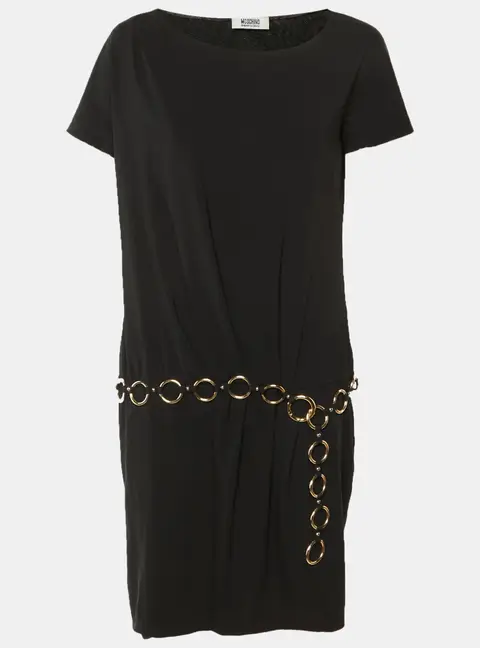 Moschino Cheap and Chic Black Crepe Chain Belt Dress M