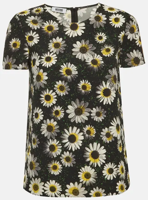 Moschino Cheap and Chic Black Daisy Print Synthetic Top S