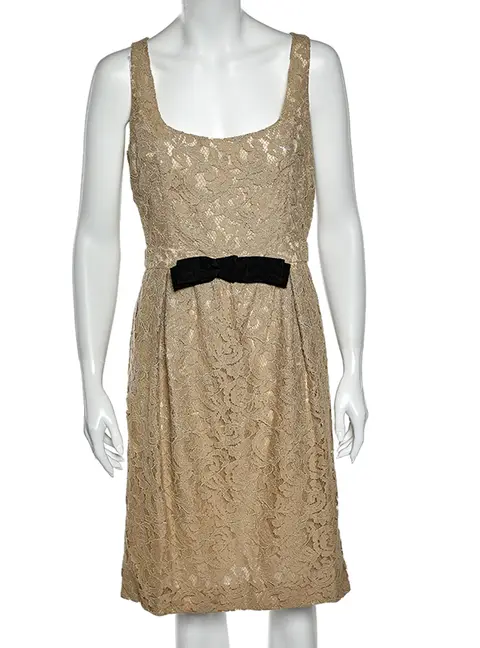Moschino Cheap and Chic Cream Lace Bow Trim Sleeveless Midi Dress M