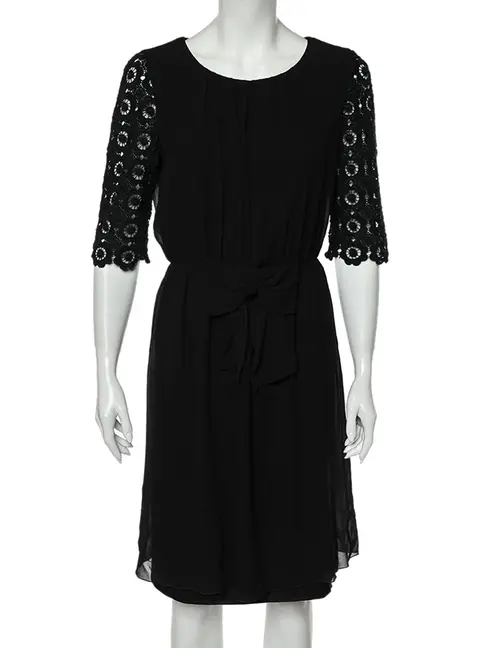 Moschino Cheap and Chic Black Silk & Lace Sleeve Midi Dress M