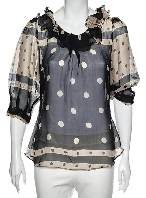 Moschino Cheap and Chic Black & Cream Polka Doted Silk Blouse M