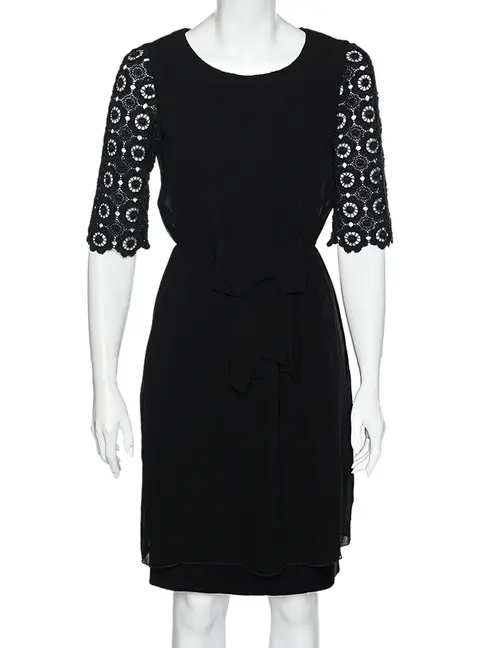 Moschino Cheap and Chic Black Chiffon & Lace Sleeve Midi Dress S