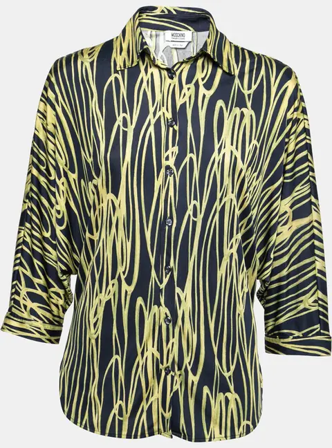 Moschino Cheap and Chic Navy Blue and Yellow Printed Jersey Dolman Sleeve Shirt S