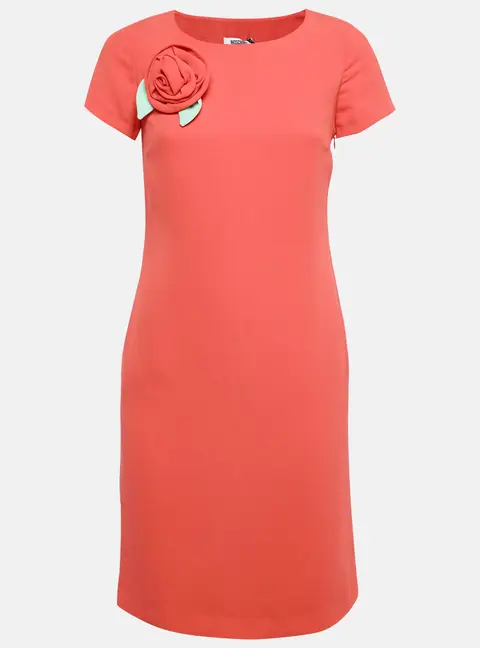 Moschino Cheap and Chic Red Chiffon Corsage Rose Detail Shift Dress S