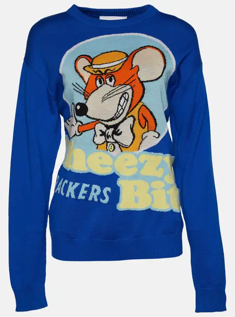Moschino Couture Blue Cheezy Bits Wool Intarsia Knit Long Sleeve Jumper S