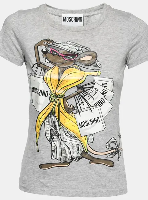 Moschino Couture Grey Shopaholic Mouse Print Cotton T-Shirt XXS