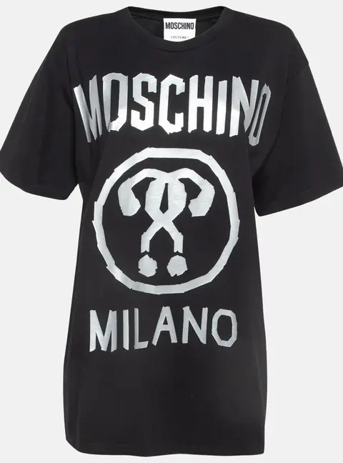 Moschino Couture Black Double Question Mark Print Cotton T-shirt M