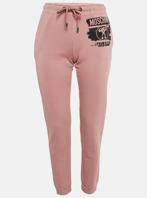 Moschino Pink Logo Print Cotton Sweatpants S