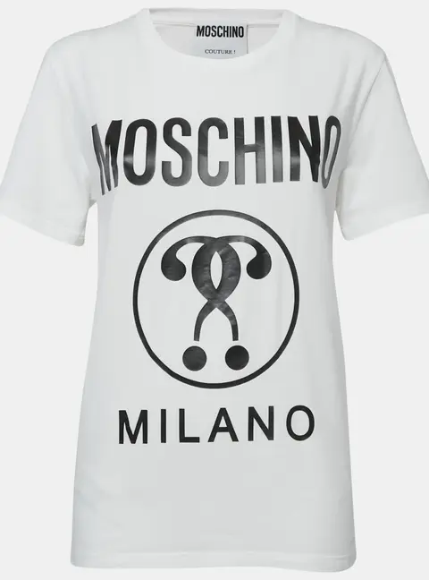 Moschino Couture White Logo Print Cotton Crew Neck T-Shirt L