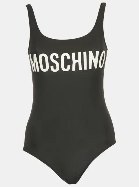 Moschino Couture Black Logo Print Jersey Swimsuit S