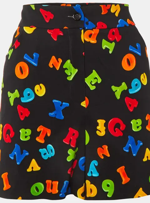 Moschino Couture Black Letter Print Crepe Shorts M
