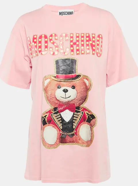 Moschino Couture Pink Glitter Teddy Applique Cotton T-Shirt S