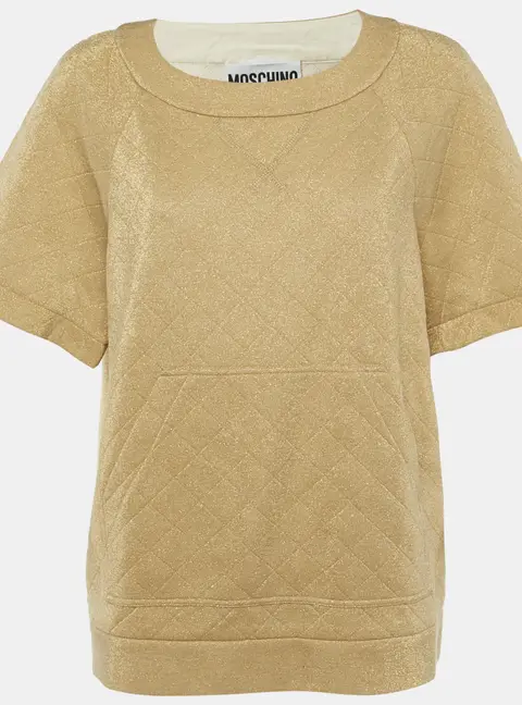 Moschino Couture Gold Metallic Quilted Knit Top M