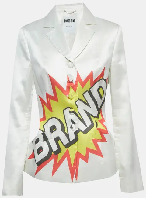 Moschino Couture White Brand Print Cotton Blend Blazer M
