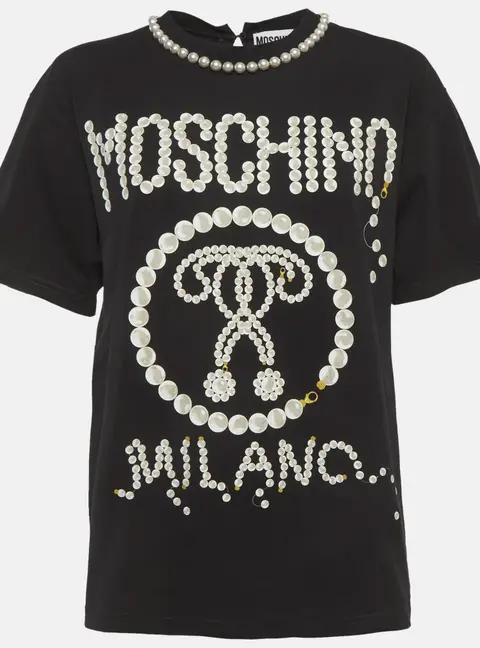 Moschino Black Pearl Print Jersey Oversized T-Shirt XXS