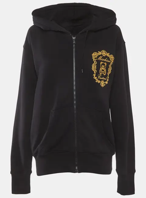 Moschino Couture Black Embroidered Cotton Zip-Up Hoodie M