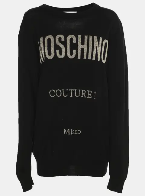 Moschino Couture Black Rib Knit Logo Print Sweater XS