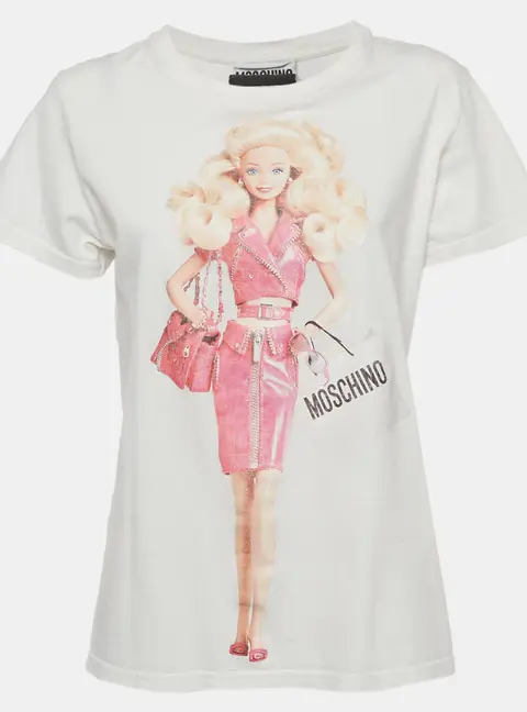 Moschino Couture White Barbie Graphic Jersey T-Shirt S