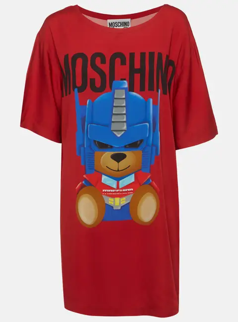 Moschino Couture Red Printed Stretch Crepe Shirt Dress L