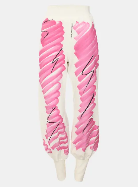 Moschino Couture White/Pink Printed Velvet Pants M