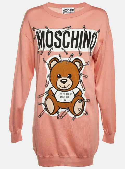 Moschino Couture Peach This is Not a Moschino Toy Intarsia Knit Sweater M