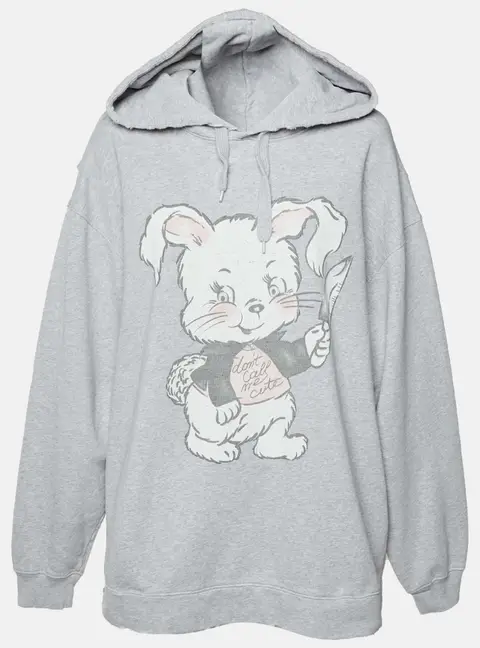 Moschino Couture Grey Bunny Print Cotton Knit Distressed Hoodie XXL