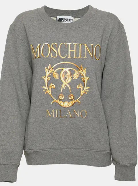 Moschino Couture Grey/Gold Logo Printed Jersey Sweatshirt L