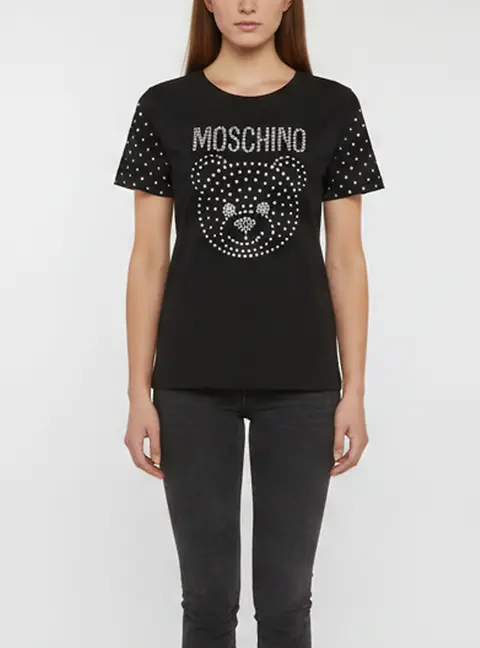 Moschino Couture Black Teddy Crystal Embellished Jersey T-Shirt S