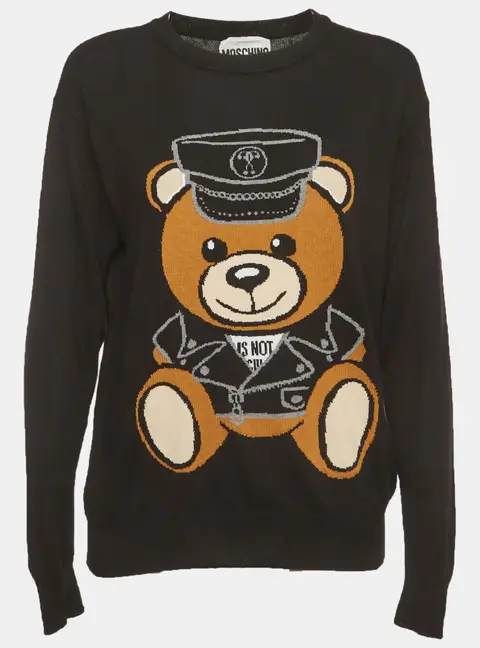 Moschino Couture Black Teddy Bear Knit Crewneck Sweater XXS