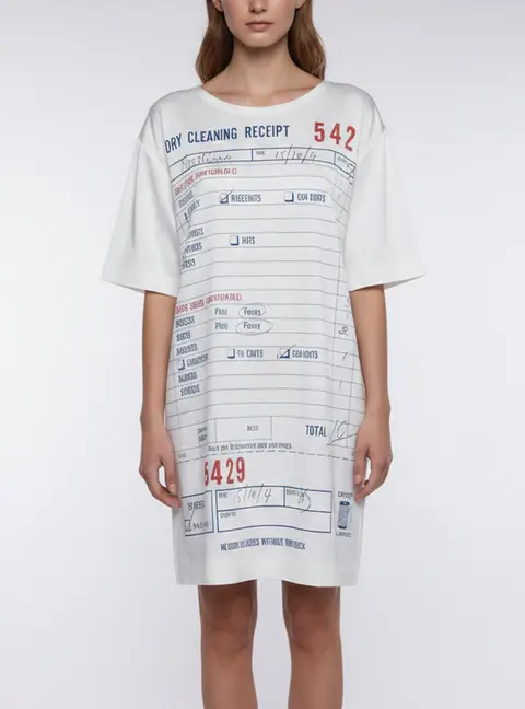 Moschino Couture White Dry Cleaning Receipt Print Crepe Satin Mini Dress M