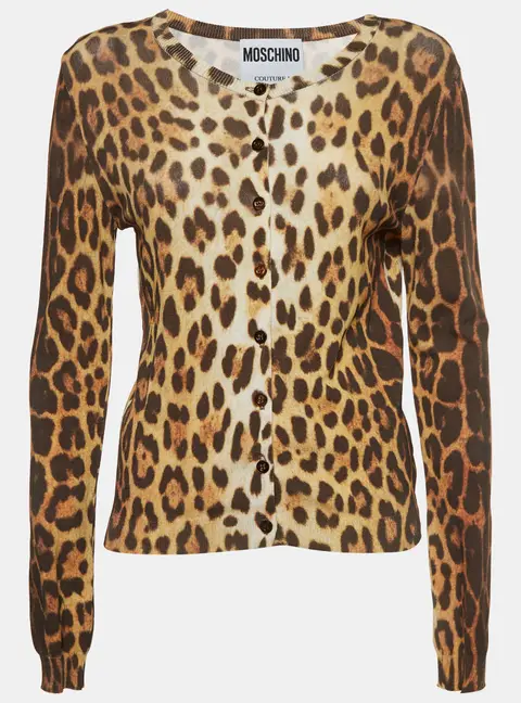 Moschino Couture Brown Leopard Print Knit Cardigan M