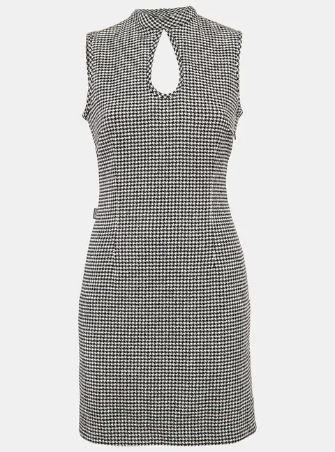 Moschino Jeans Black/White Houndstooth Wool Blend Mini Dress M