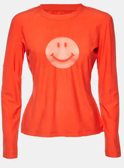 Moschino Jeans Orange Smile Print Cotton Blend Knit T-Shirt L