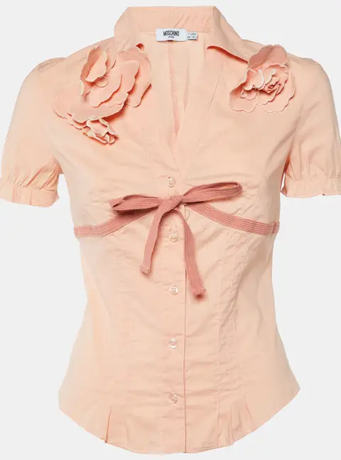 Moschino Jeans Peach Cotton Flower Detail Button Front Shirt M