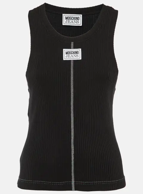 Moschino Black Logo Applique Rib Knit Tank Top L