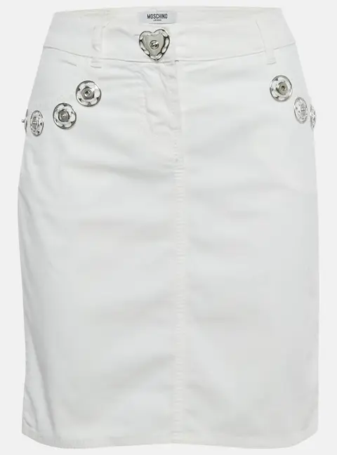 Moschino Jeans White Denim Button Detail Pencil Skirt M Waist 31"