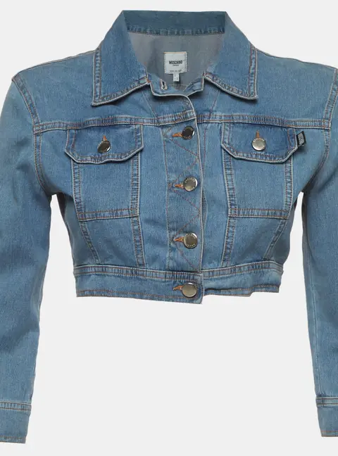 Moschino Jeans Blue Chambray Button Up Cropped Jacket S