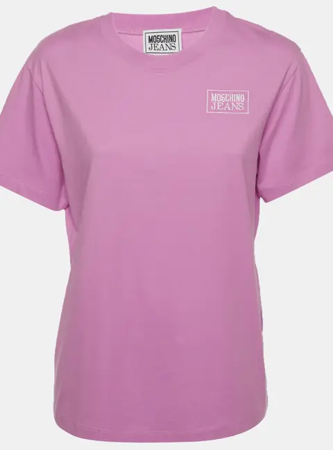 Moschino Jeans Pink Logo Embroidered Jersey T-Shirt XS
