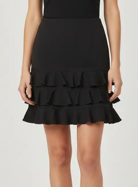 Moschino Jeans Black Gabardine Ruffled Mini Skirt S