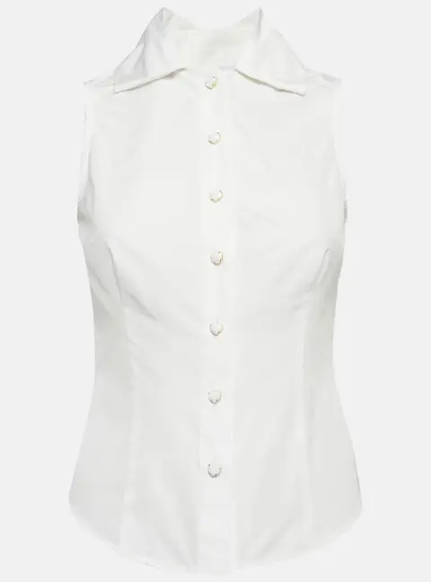 Moschino Jeans White Poplin Sleeveless Fitted Shirt S