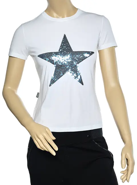 Moschino Jeans White Cotton Star Embellished Short Sleeve T-Shirt M