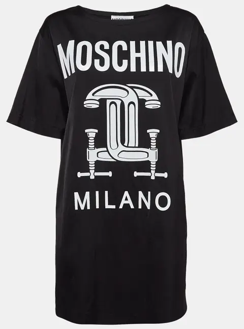 Moschino Couture Black Jersey Logo Print T-Shirt Dress M